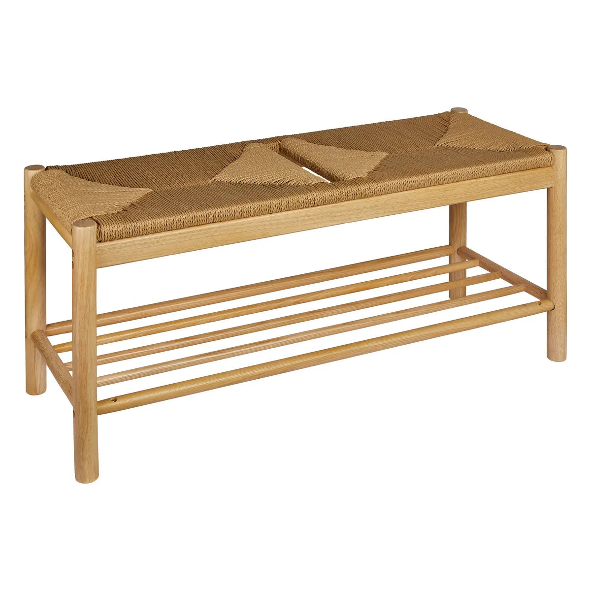 Banco Rectangular Asiento Cuerda Natural De Madera