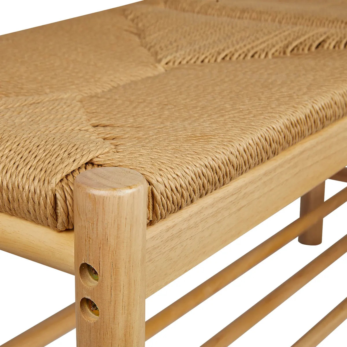 Banco Rectangular Asiento Cuerda Natural De Madera