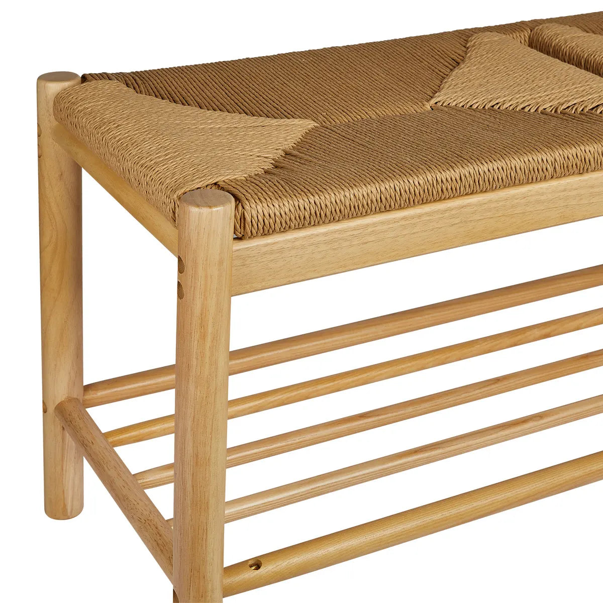 Banco Rectangular Asiento Cuerda Natural De Madera