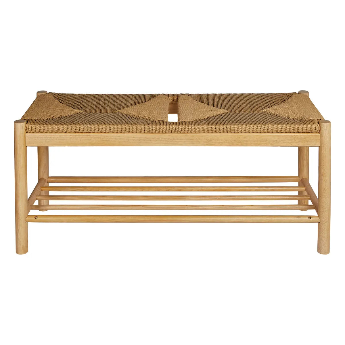 Banco Rectangular Asiento Cuerda Natural De Madera