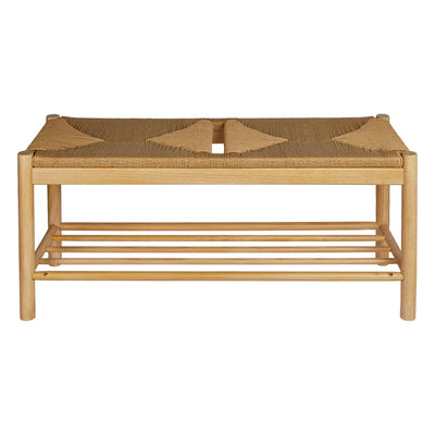 Banco Rectangular Asiento Cuerda Natural De Madera