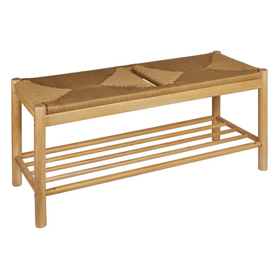Banco Rectangular Asiento Cuerda Natural De Madera