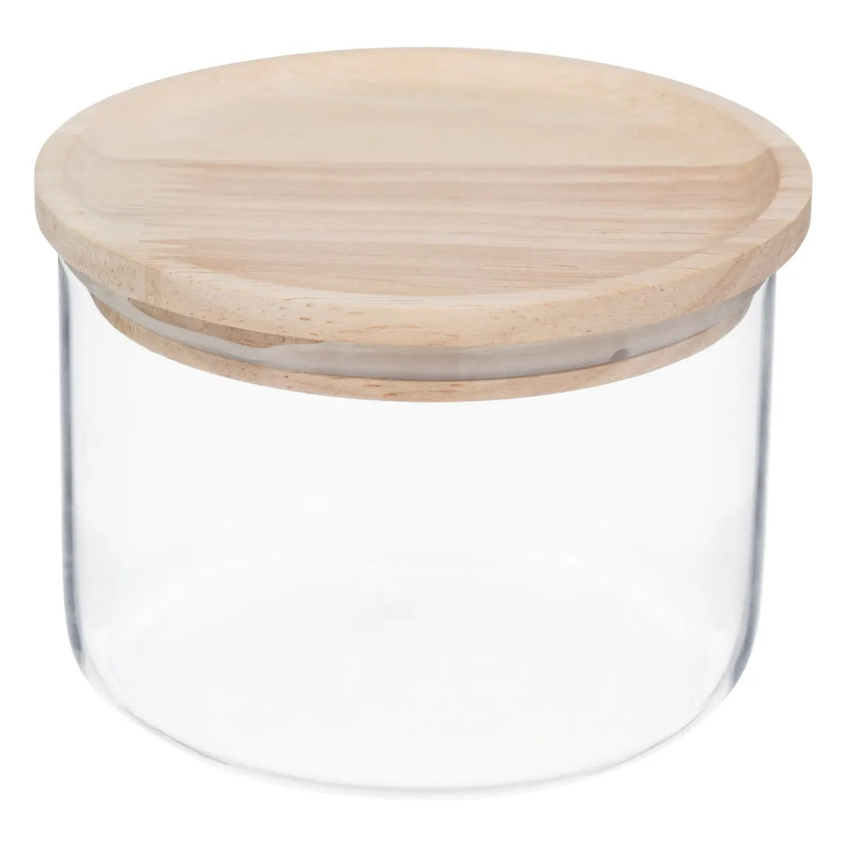 Frasco Redondo Con Tapa Madera 0.33 Ltrs (Transparente) De Vidrio