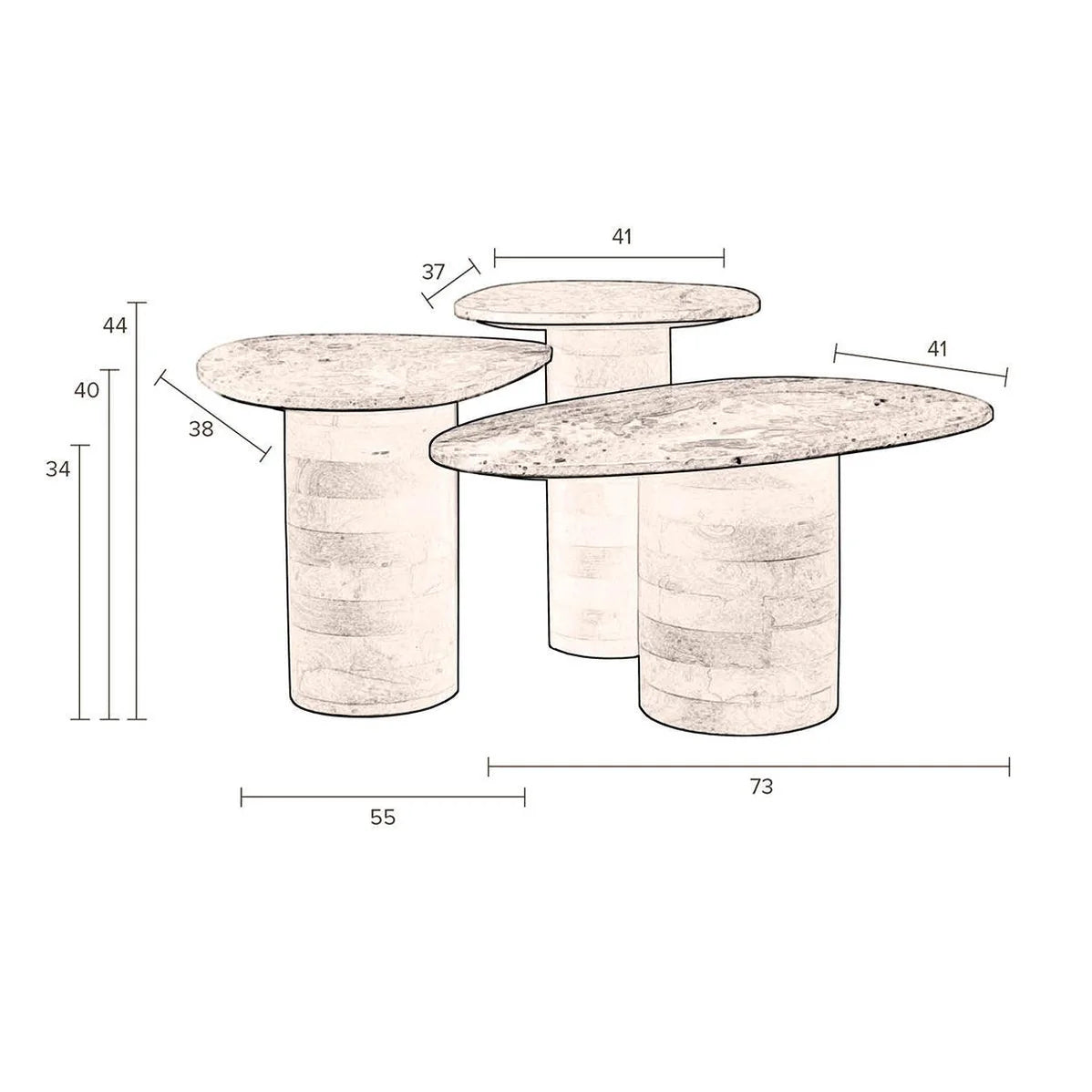 Set De 3 Mesas Auxiliares Tablero De Mármol Base De Madera