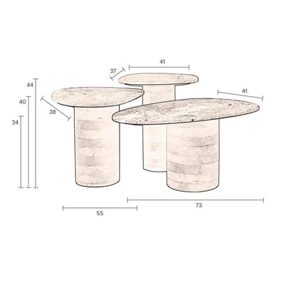 Set De 3 Mesas Auxiliares Tablero De Mármol Base De Madera