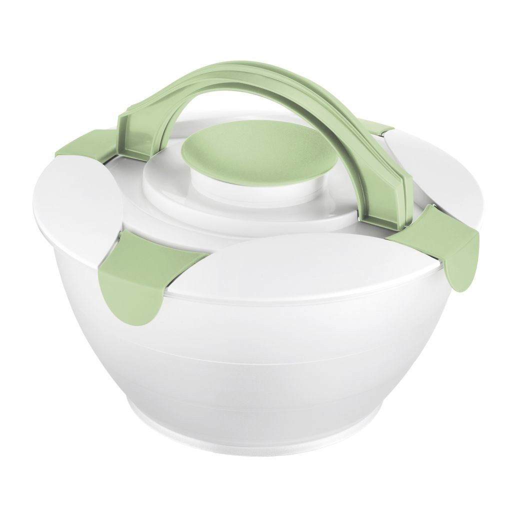 Bowl Con Recipiente Para Ensaladas (Blanco/Verde) De Plástico