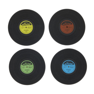 Set De 4 Posavasos (Negro) Diseño Disco De Vinil De Silicona
