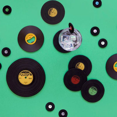 Set De 4 Posavasos (Negro) Diseño Disco De Vinil De Silicona