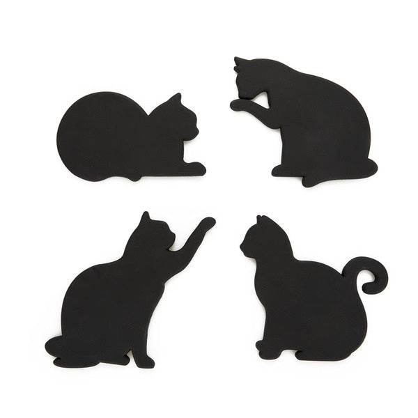 Set De 4 Posavasos (Negro) Figura "Gato" De Silicona