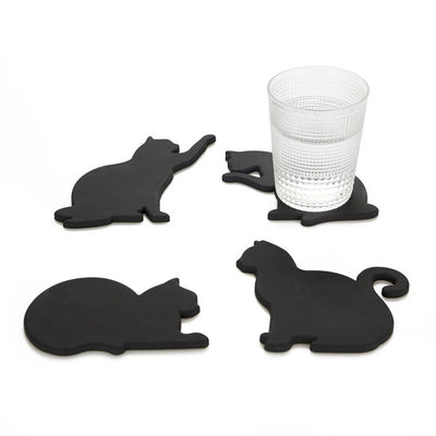 Set De 4 Posavasos (Negro) Figura "Gato" De Silicona
