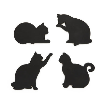 Set De 4 Posavasos (Negro) Figura "Gato" De Silicona
