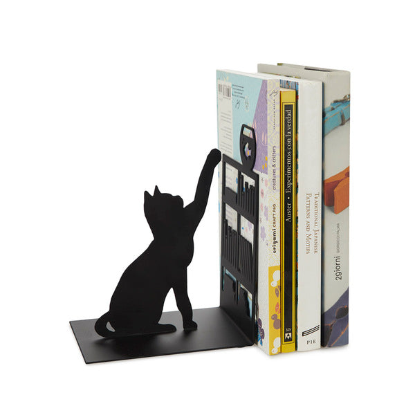 Sujeta Libros (Negro) Figura "Gato" De Metal