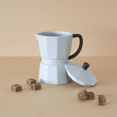 Mug (Gris) Con Asas Y Tapa Modelo Cafetera De Cerámica