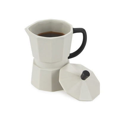 Mug (Gris) Con Asas Y Tapa Modelo Cafetera De Cerámica