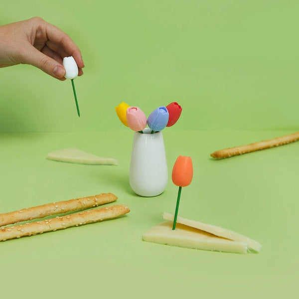 Set De 6 Tenedores Para Aperitivos Diseño Tulipanes De Metal