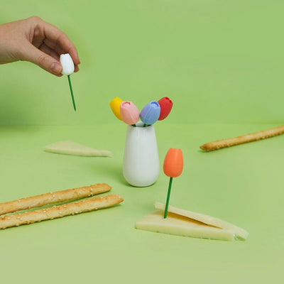 Set De 6 Tenedores Para Aperitivos Diseño Tulipanes De Metal