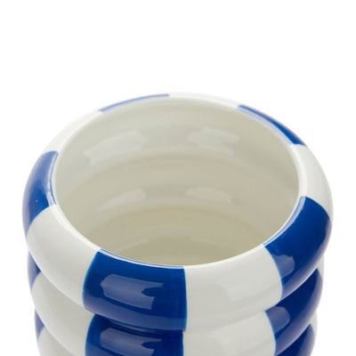 Maceta Decorativa (Blanco Y Azúl) De Cerámica