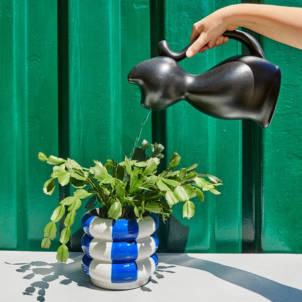 Maceta Decorativa (Blanco Y Azúl) De Cerámica