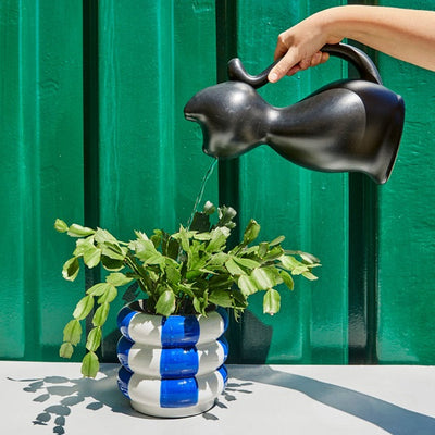 Maceta Decorativa (Blanco Y Azúl) De Cerámica