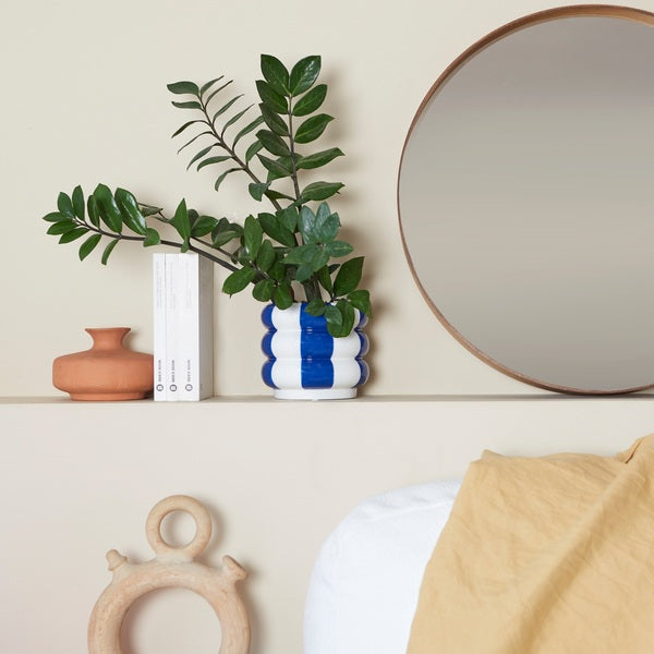 Maceta Decorativa (Blanco Y Azúl) De Cerámica