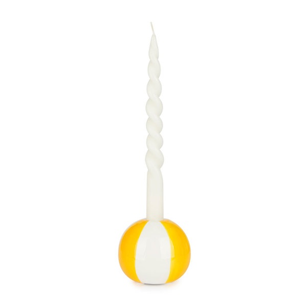 Candelabro Redondo (Blanco Y Amarillo) De Cerámica