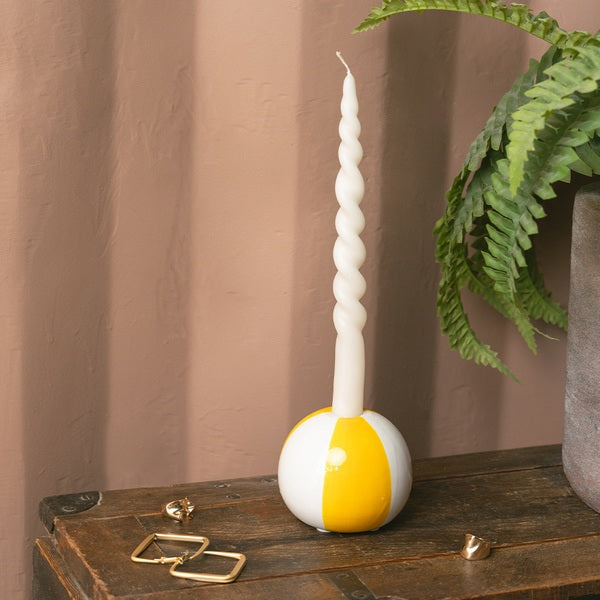 Candelabro Redondo (Blanco Y Amarillo) De Cerámica