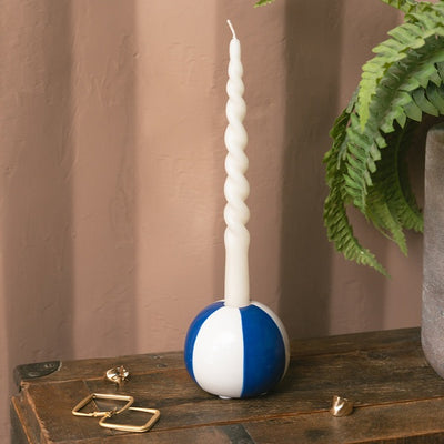 Candelabro Redondo (Blanco Y Azúl) De Cerámica
