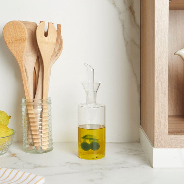 Aceitera 350 Ml (Transparente) Con Diseño Interior "Oliva" De Vidrio