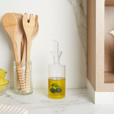 Aceitera 350 Ml (Transparente) Con Diseño Interior "Oliva" De Vidrio