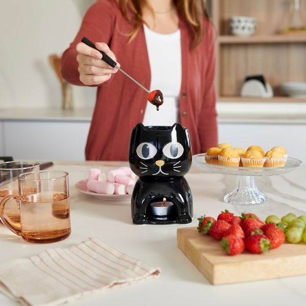 Set De Fondue (Negro) Diseño Gato De Cerámica