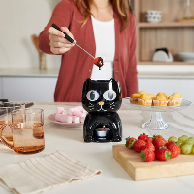 Set De Fondue (Negro) Diseño Gato De Cerámica