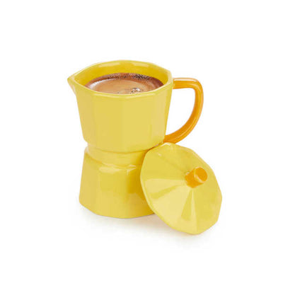 Mug (Amarillo) Con Asas Y Tapa Modelo Cafetera De Cerámica