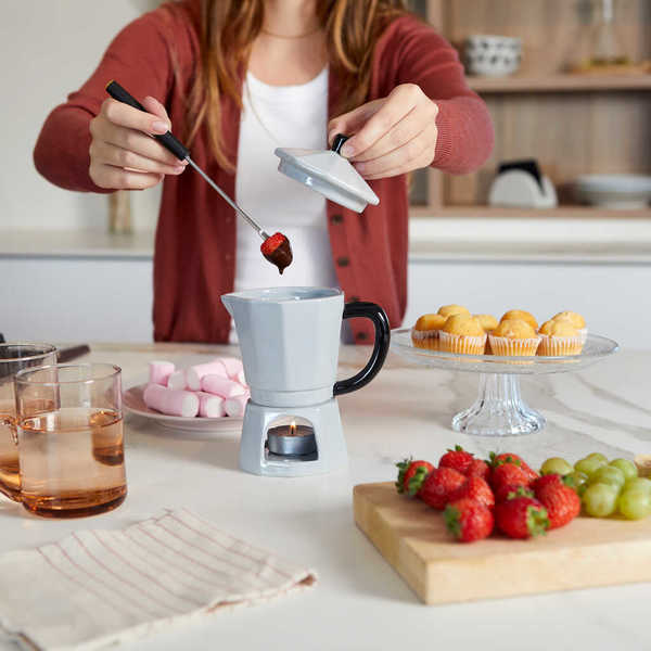 Set De Fondue (Gris) Modelo Cafetera De Cerámica