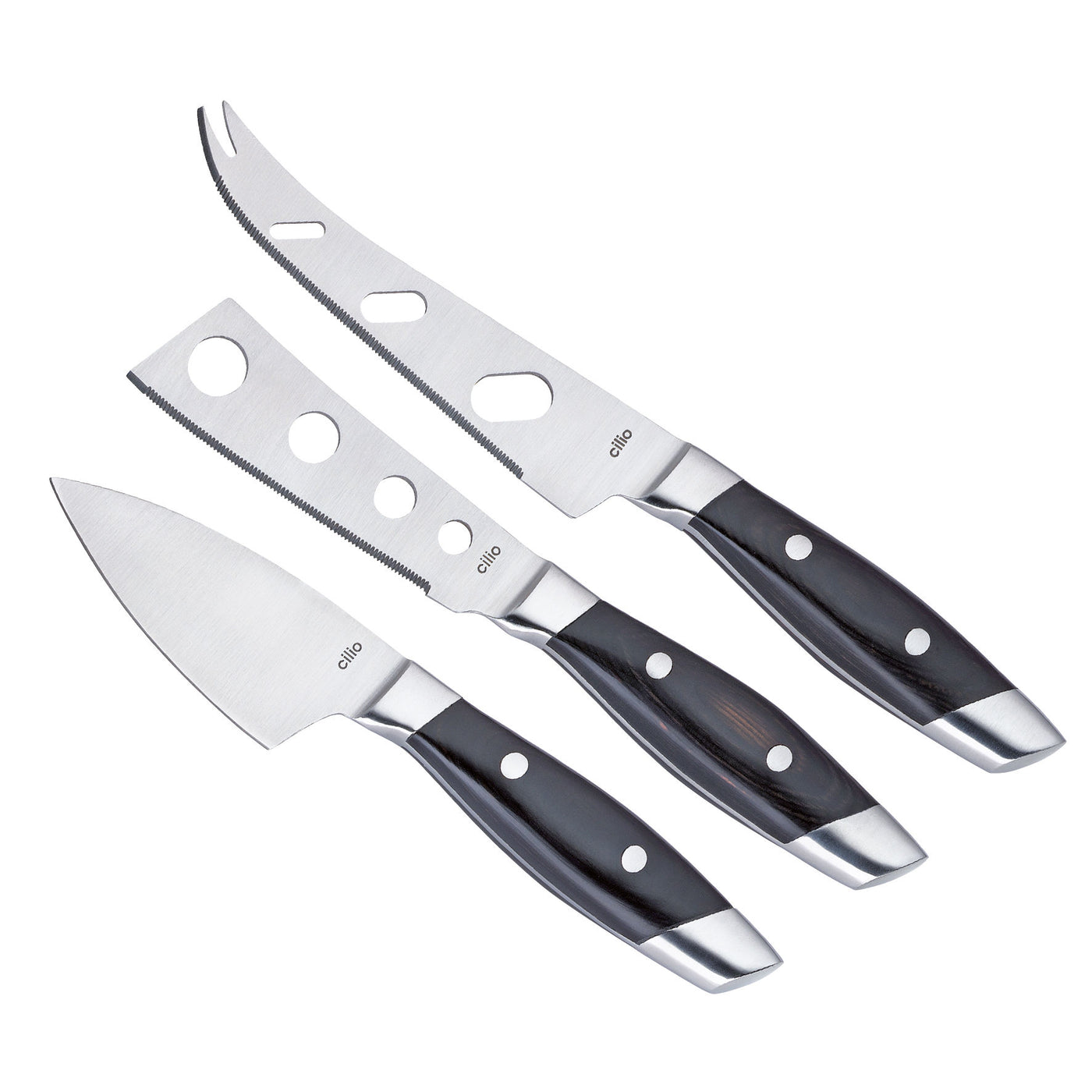 Set De 3 Cuchillos Para Queso Mango Negro De Acero