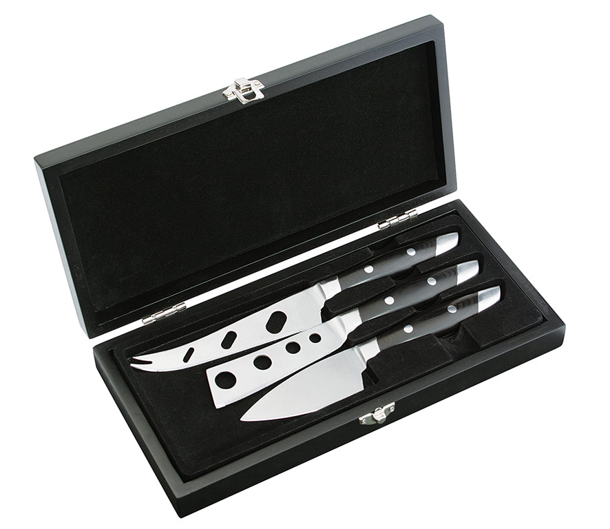 Set De 3 Cuchillos Para Queso Mango Negro De Acero