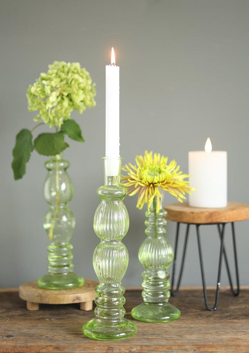 Florero / Candelabro (Verde Claro) De Vidrio - Venta X Unidad