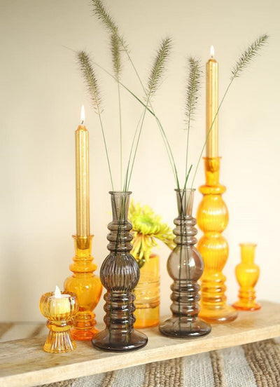 Florero / Candelabro (Gris) De Vidrio - Venta X Unidad