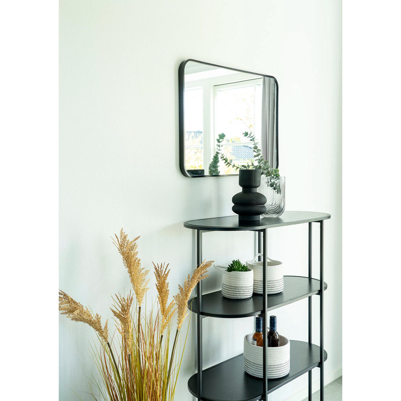 Mueble Aparador (Negro) 3 Repisas Con Estructura De Metal