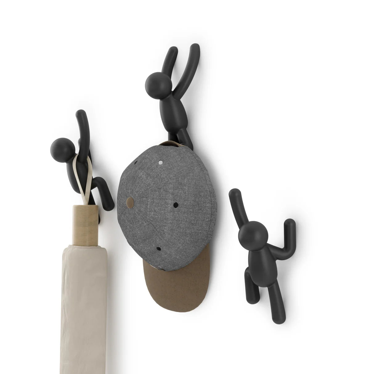 Set De 3 Ganchos (Negro) Para Pared De Plástico