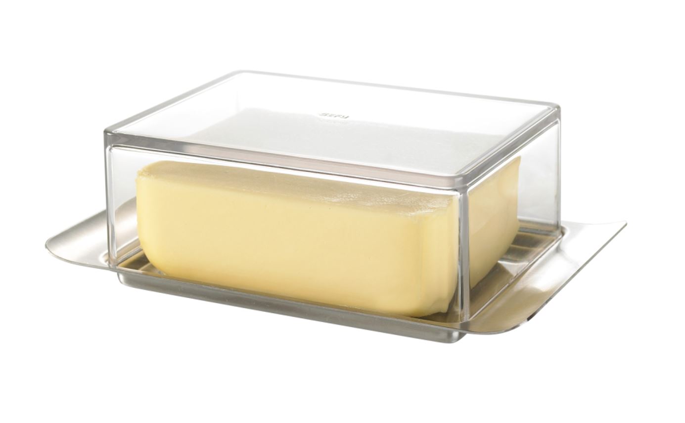 Mantequillera Acrílico (Transparente) Con Bandeja De Acero