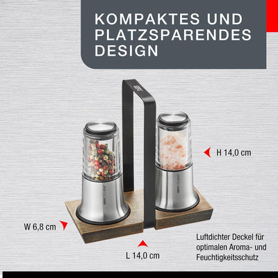 Set De Molinillos Para Sal Y Pimienta, Base Madera De Acero