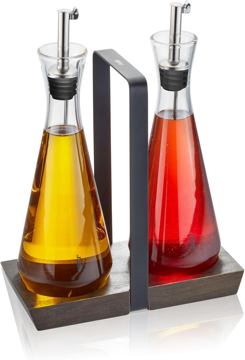 Set De Vinagrera Y Aceitera Base Madera De Vidrio