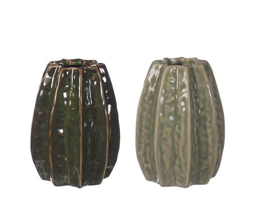 Florero Pequeño Estriado (Verde) De Cerámica - Venta X Unidad