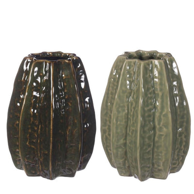 Florero Grande Estriado (Verde) De Cerámica - Venta X Unidad