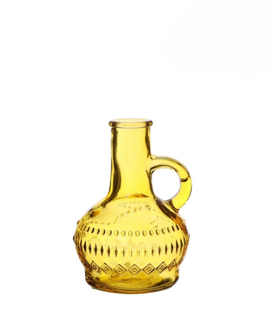 Botella / Florero Con Asa (Amarillo) De Vidrio