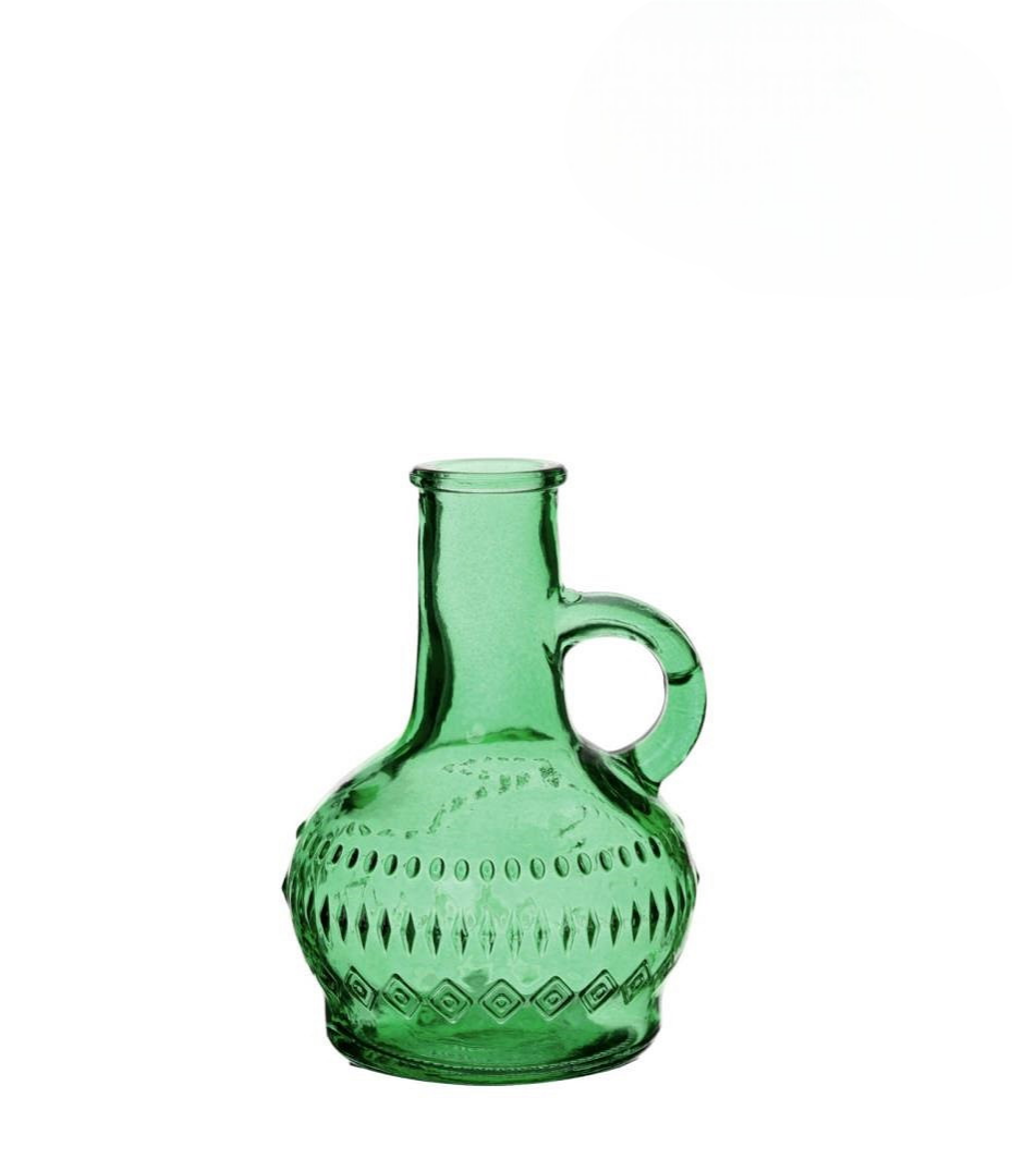 Botella / Florero Con Asa (Verde) De Vidrio
