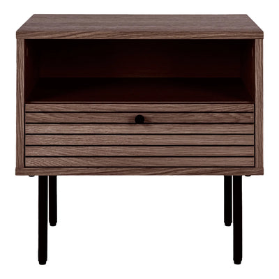Velador Con Un Cajón De Madera (Color Nogal) Y Patas De Metal