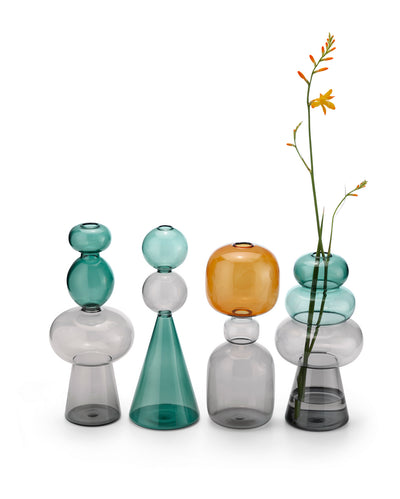 Florero Decorativo (Verde / Gris) De Vidrio