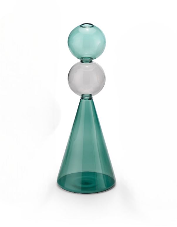 Florero Decorativo Cónico (Verde / Gris) De Vidrio