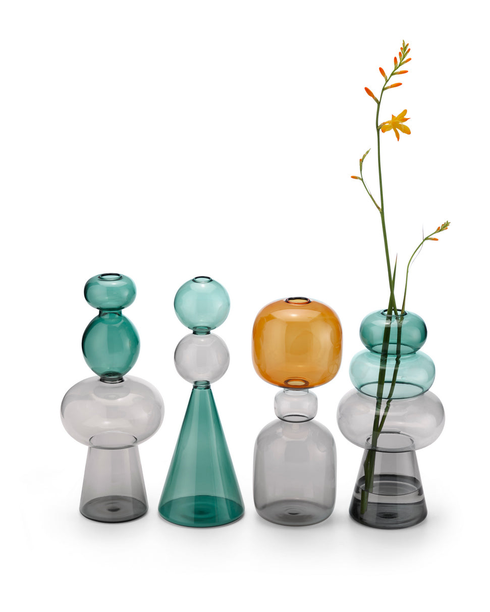 Florero Decorativo Cónico (Verde / Gris) De Vidrio